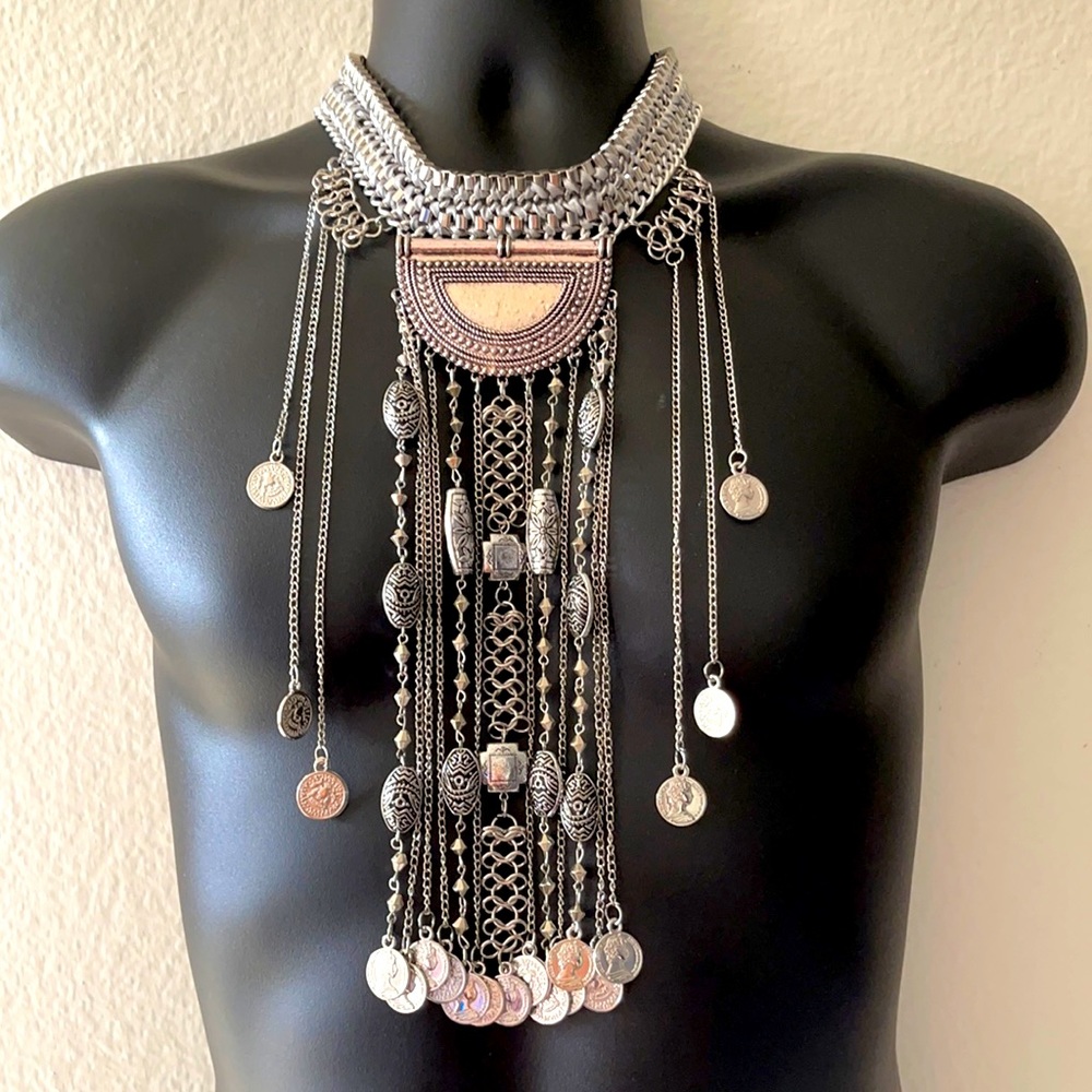 AWESOME Chunky Silver Bib Necklace